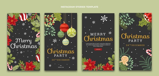 Hand drawn flat christmas instagram stories collection