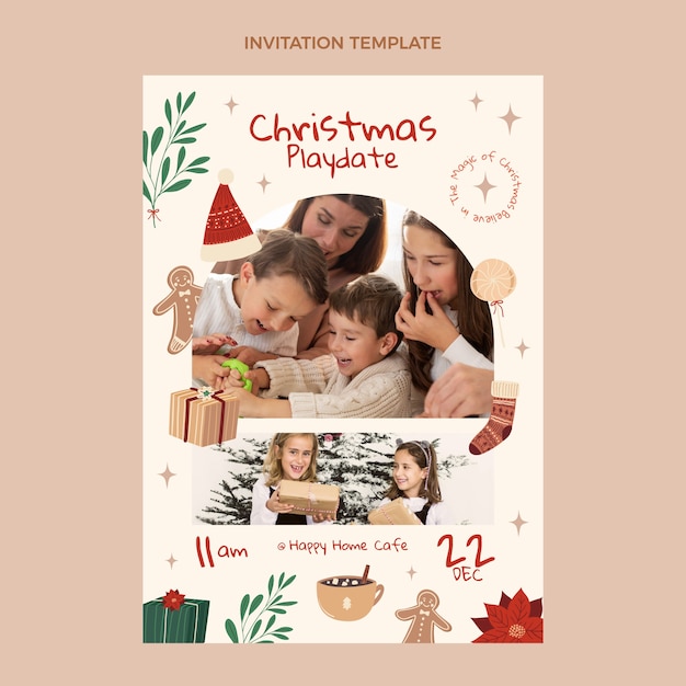 Free vector hand drawn flat christmas invitation template