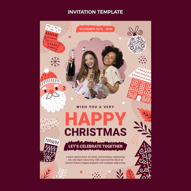 Free vector hand drawn flat christmas invitation template