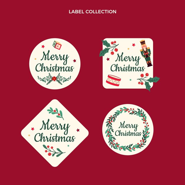 Hand drawn flat christmas labels collection