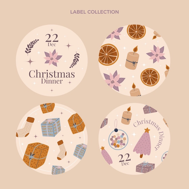 Free vector hand drawn flat christmas labels collection