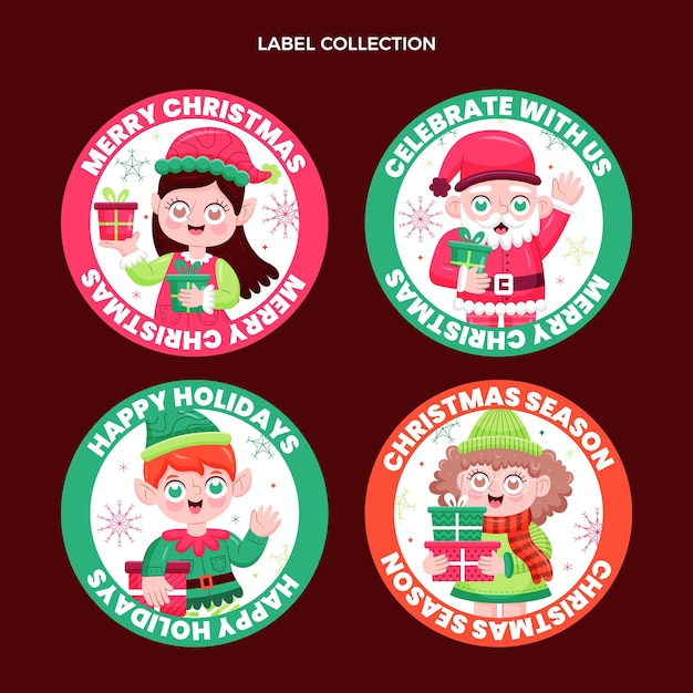 Free vector hand drawn flat christmas labels collection