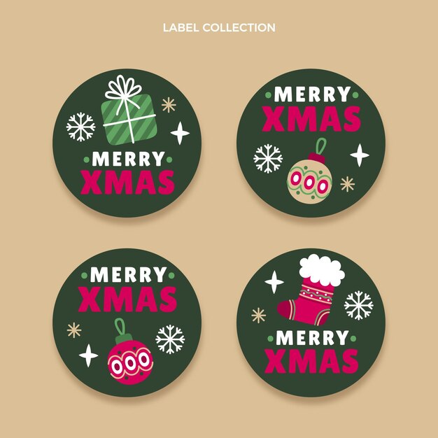 hand drawn flat christmas labels collection