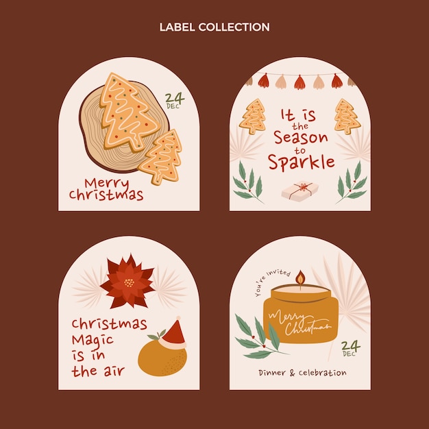 Hand drawn flat christmas labels collection