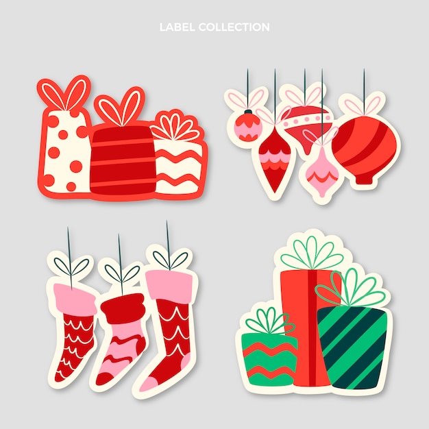 Hand drawn flat christmas labels collection