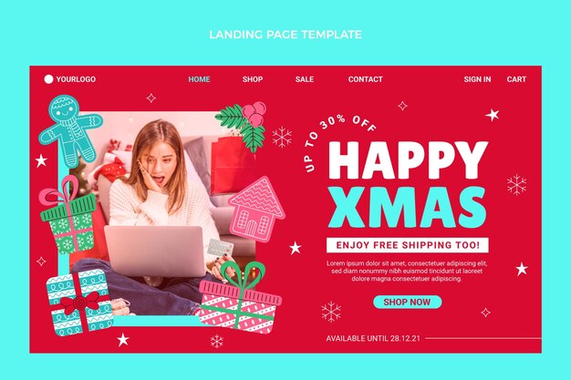 Hand drawn flat christmas landing page template