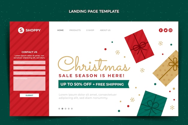 Hand drawn flat christmas landing page template