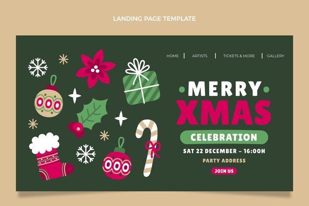 Hand drawn flat christmas landing page template