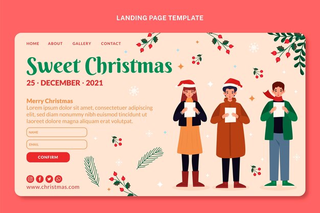 Hand drawn flat christmas landing page template