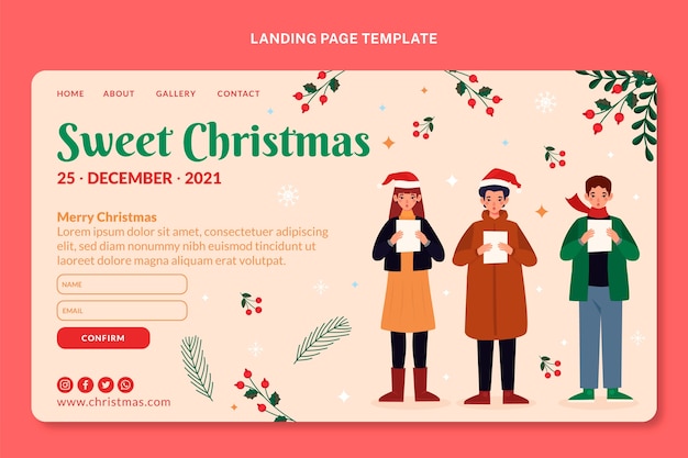 手描きのフラットクリスマスランディングページテンプレート