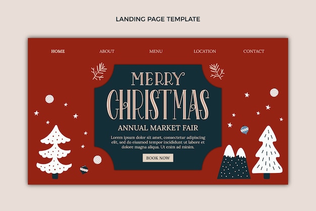 Hand drawn flat christmas landing page template