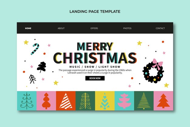 Hand drawn flat christmas landing page template