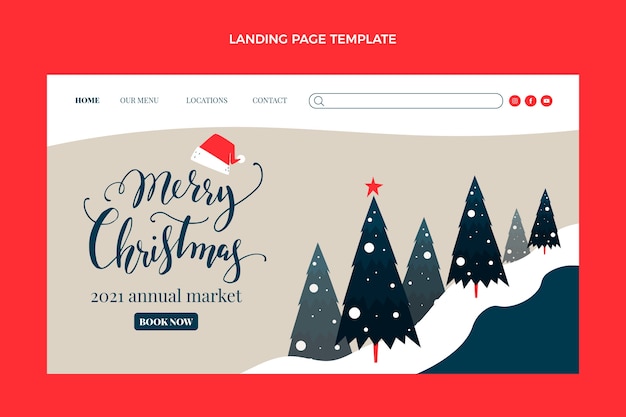 Hand drawn flat christmas landing page template