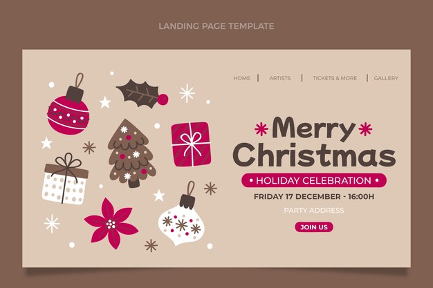 Hand drawn flat christmas landing page template