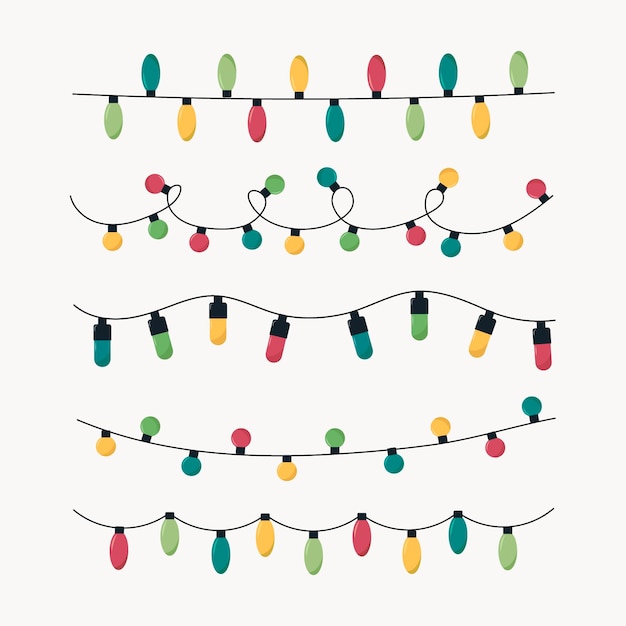 Hand drawn flat christmas lights collection