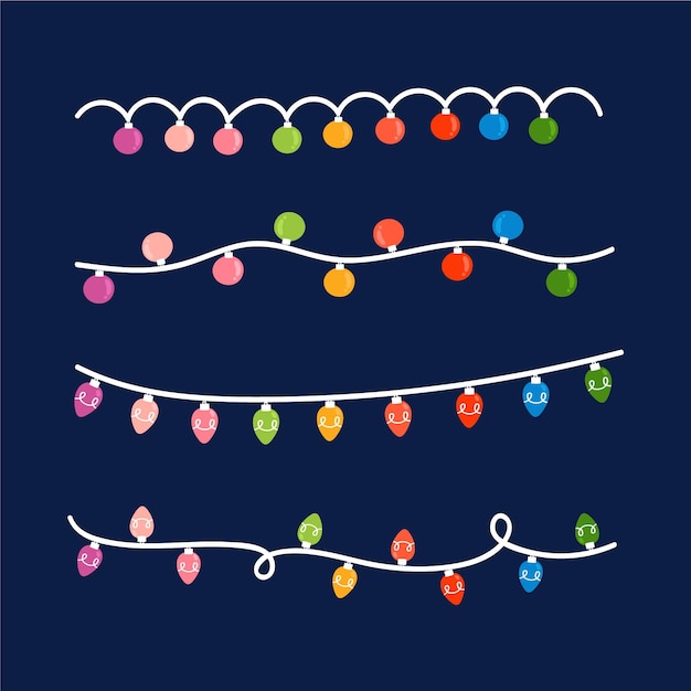 Бесплатное векторное изображение Коллекция рисованной плоских рождественских огней