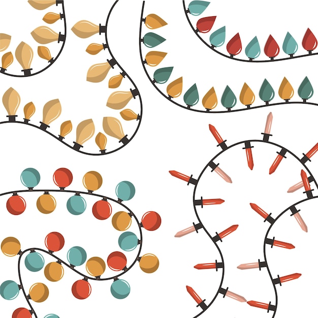Бесплатное векторное изображение Коллекция рисованной плоских рождественских огней