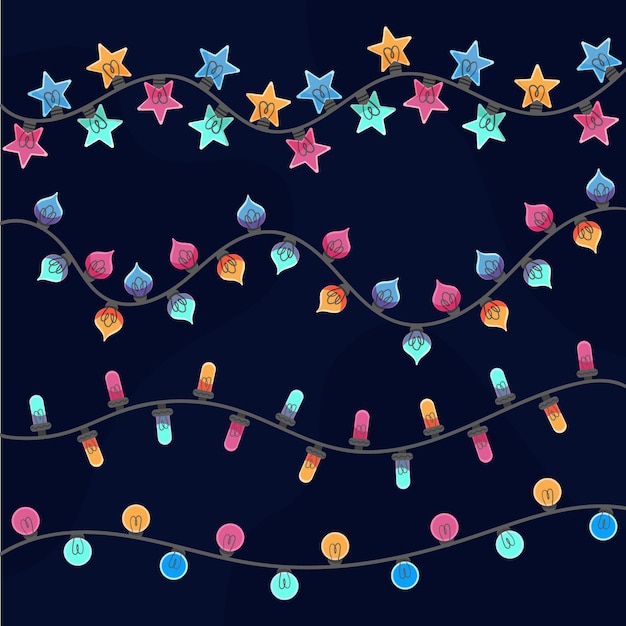 Free vector hand drawn flat christmas lights collection