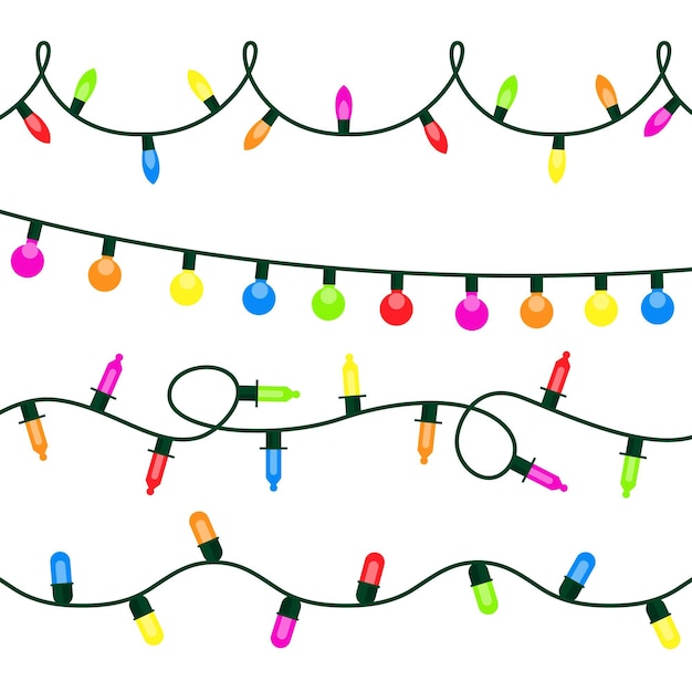 Free vector hand drawn flat christmas lights collection