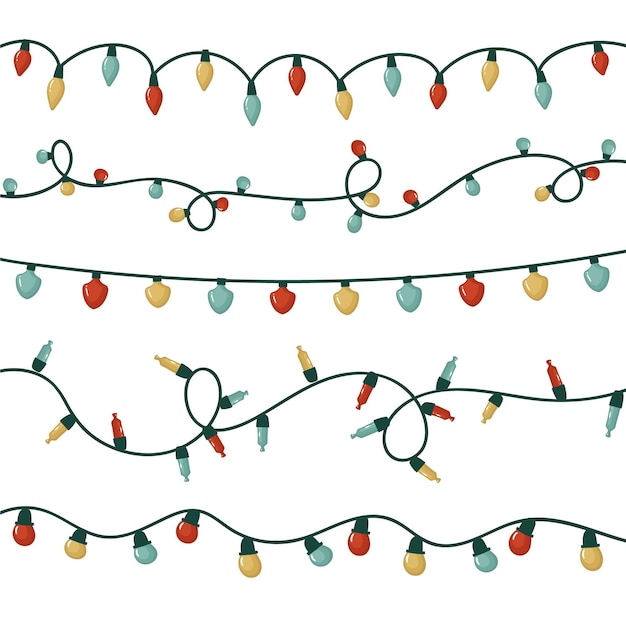 Hand drawn flat christmas lights collection