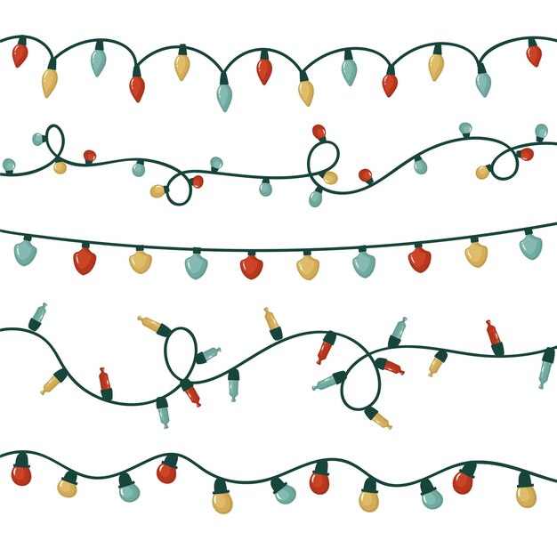 hand drawn flat christmas lights collection