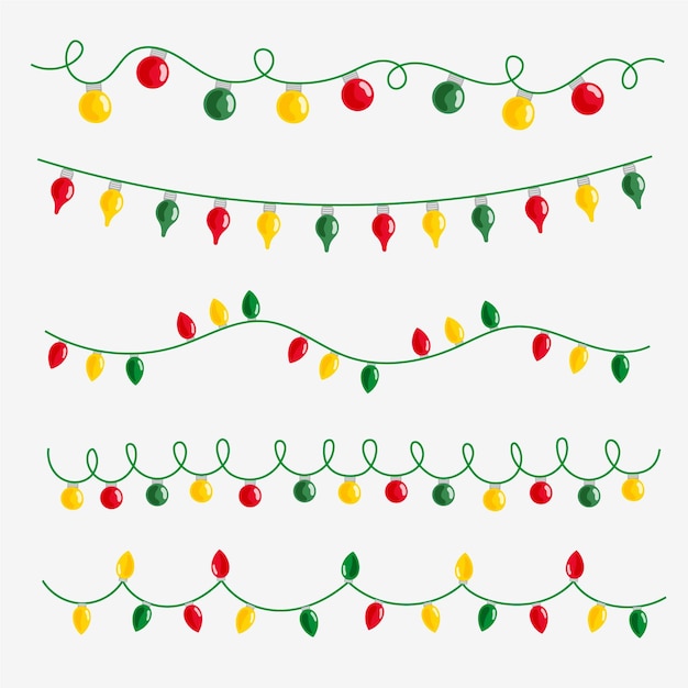 Free vector hand drawn flat christmas lights collection