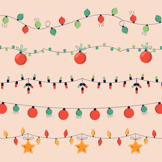 Free vector hand drawn flat christmas lights collection