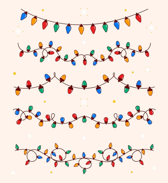 Free vector hand drawn flat christmas lights collection