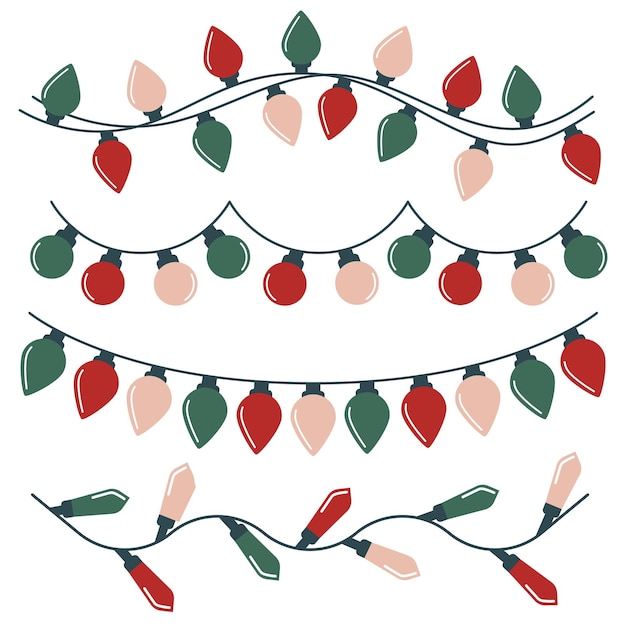 Бесплатное векторное изображение Коллекция рисованной плоских рождественских огней