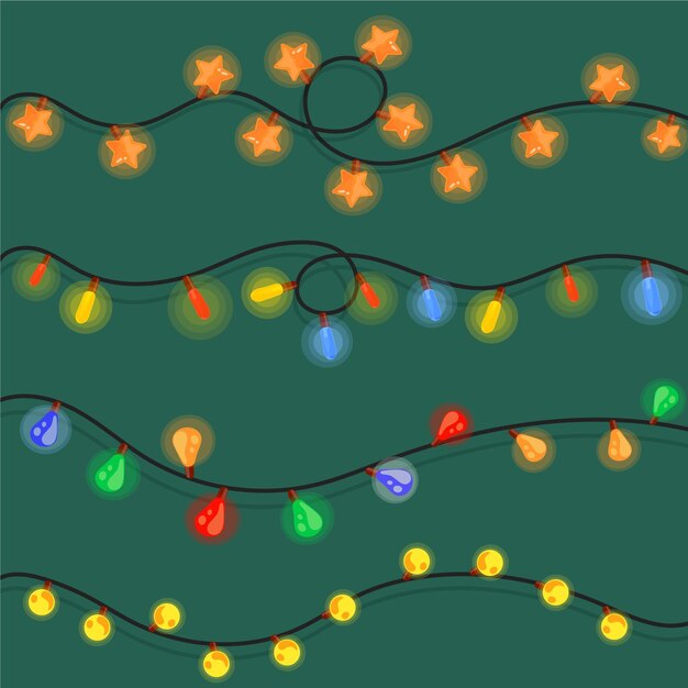 手描きのフラットクリスマスライトコレクション