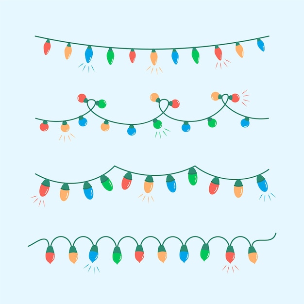 Free vector hand drawn flat christmas lights collection