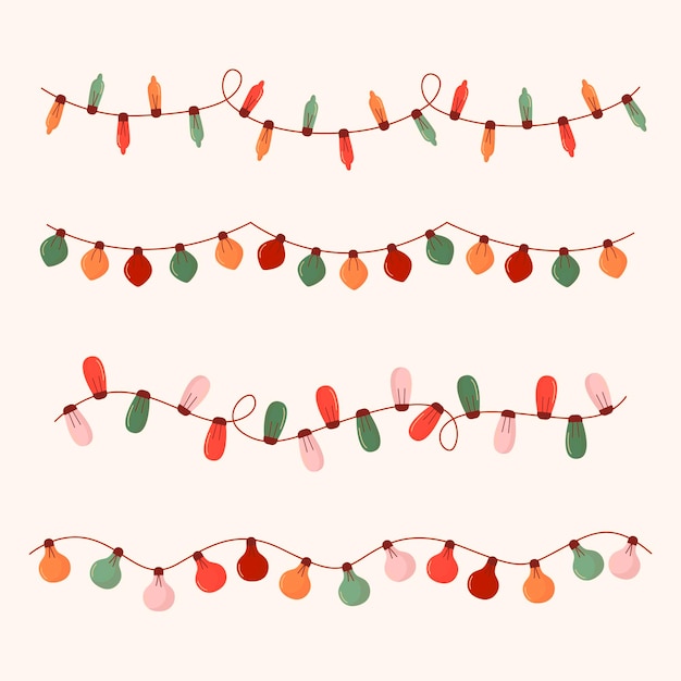 Hand drawn flat christmas lights collection