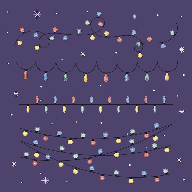 Free vector hand drawn flat christmas lights collection