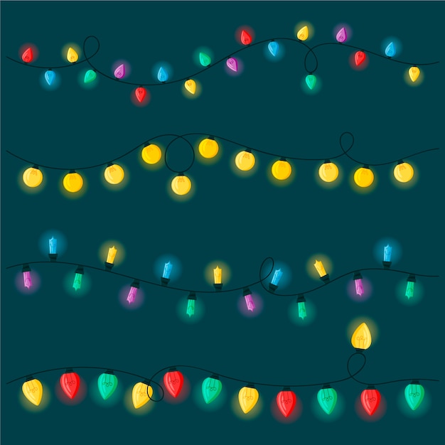 Vettore gratuito collezione di luci di natale piatte disegnate a mano