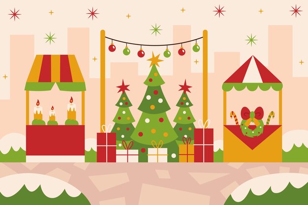 Hand drawn flat christmas market illustration