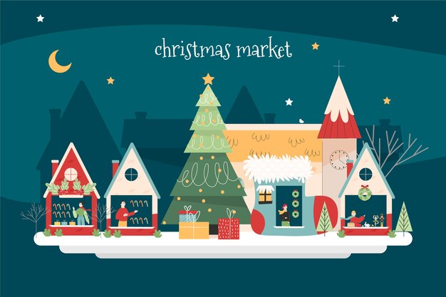 Hand drawn flat christmas market illustration