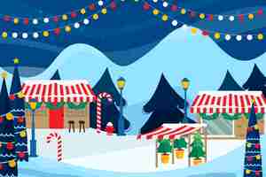 Free vector hand drawn flat christmas market illustration