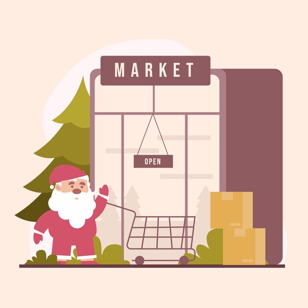 Нарисованная рукой плоская иллюстрация рождественского рынка