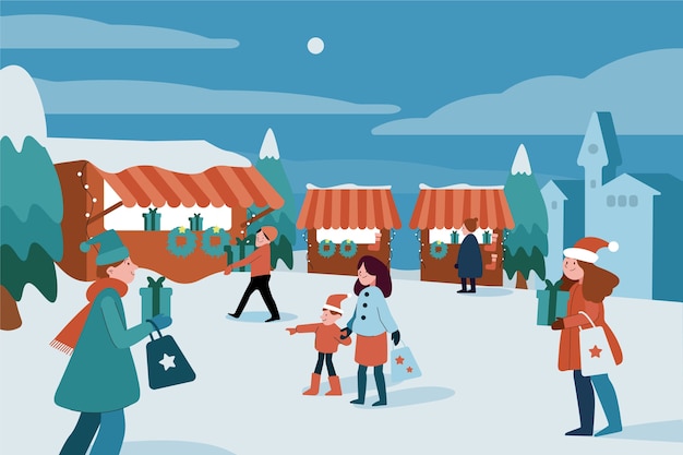 Free vector hand drawn flat christmas market illustration