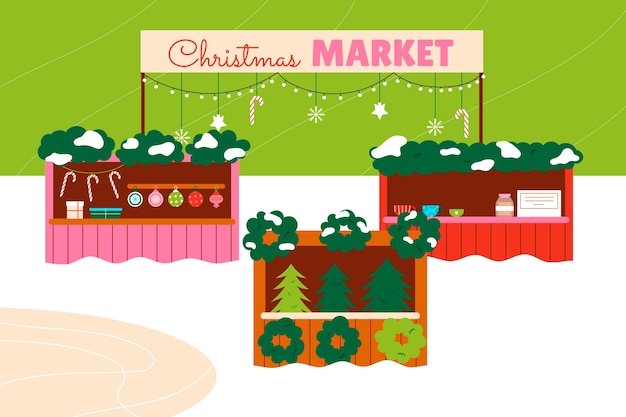 Free vector hand drawn flat christmas market illustration