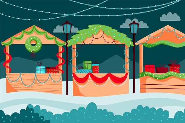 Free vector hand drawn flat christmas market illustration