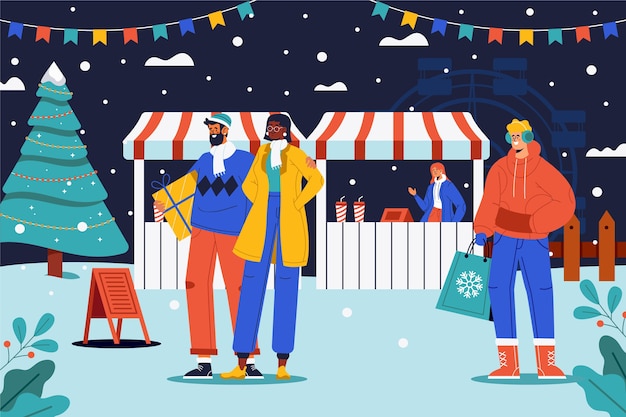 Free vector hand drawn flat christmas market illustration