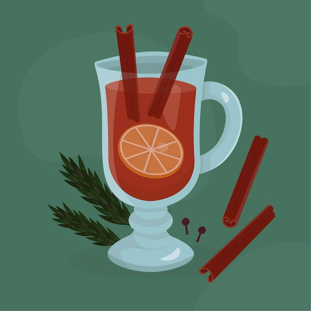 Hand drawn flat christmas mulled wine illustration