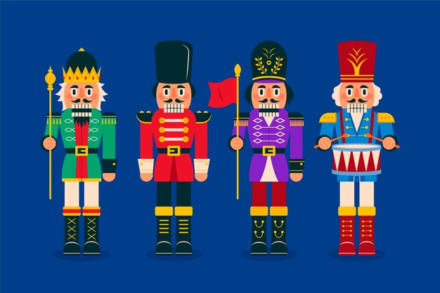 Hand drawn flat christmas nutcrackers collection