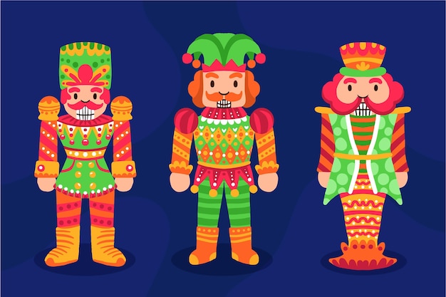 Free vector hand drawn flat christmas nutcrackers collection