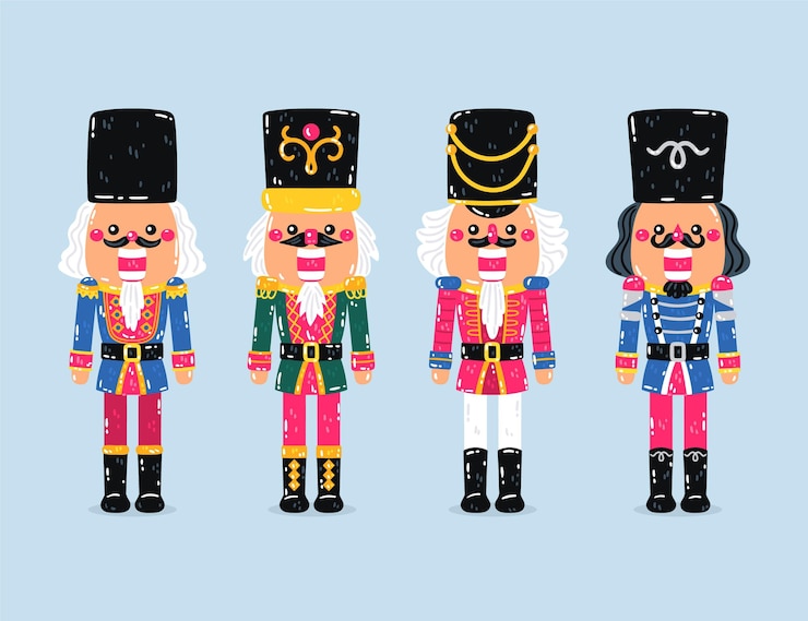 無料Vector 手描きのフラットクリスマスくるみ割り人形コレクション