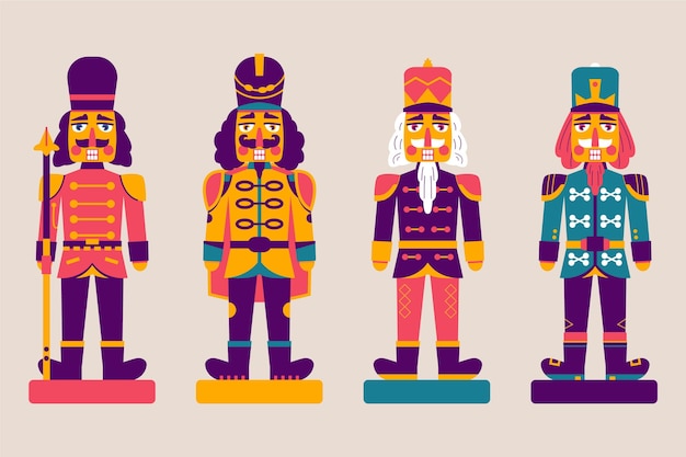 Free vector hand drawn flat christmas nutcrackers collection