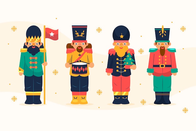 Hand drawn flat christmas nutcrackers collection