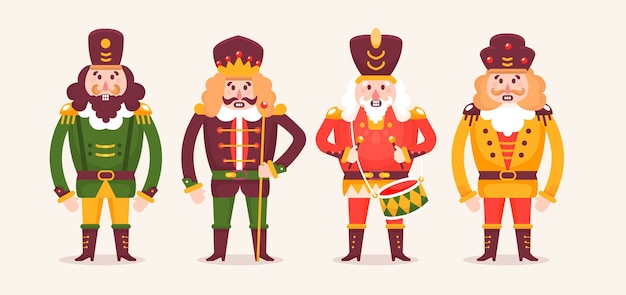 Free vector hand drawn flat christmas nutcrackers collection