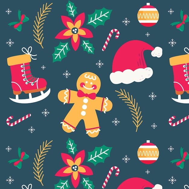 Hand drawn flat christmas pattern design